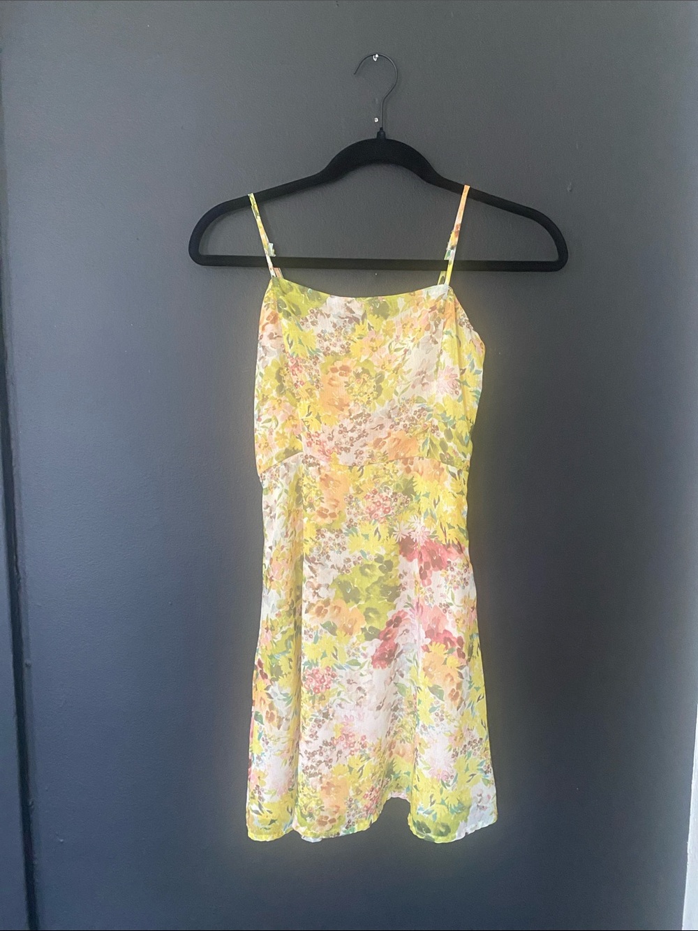Walking On Sunshine Girls Yellow Floral Spaghetti Strap Summer Dress